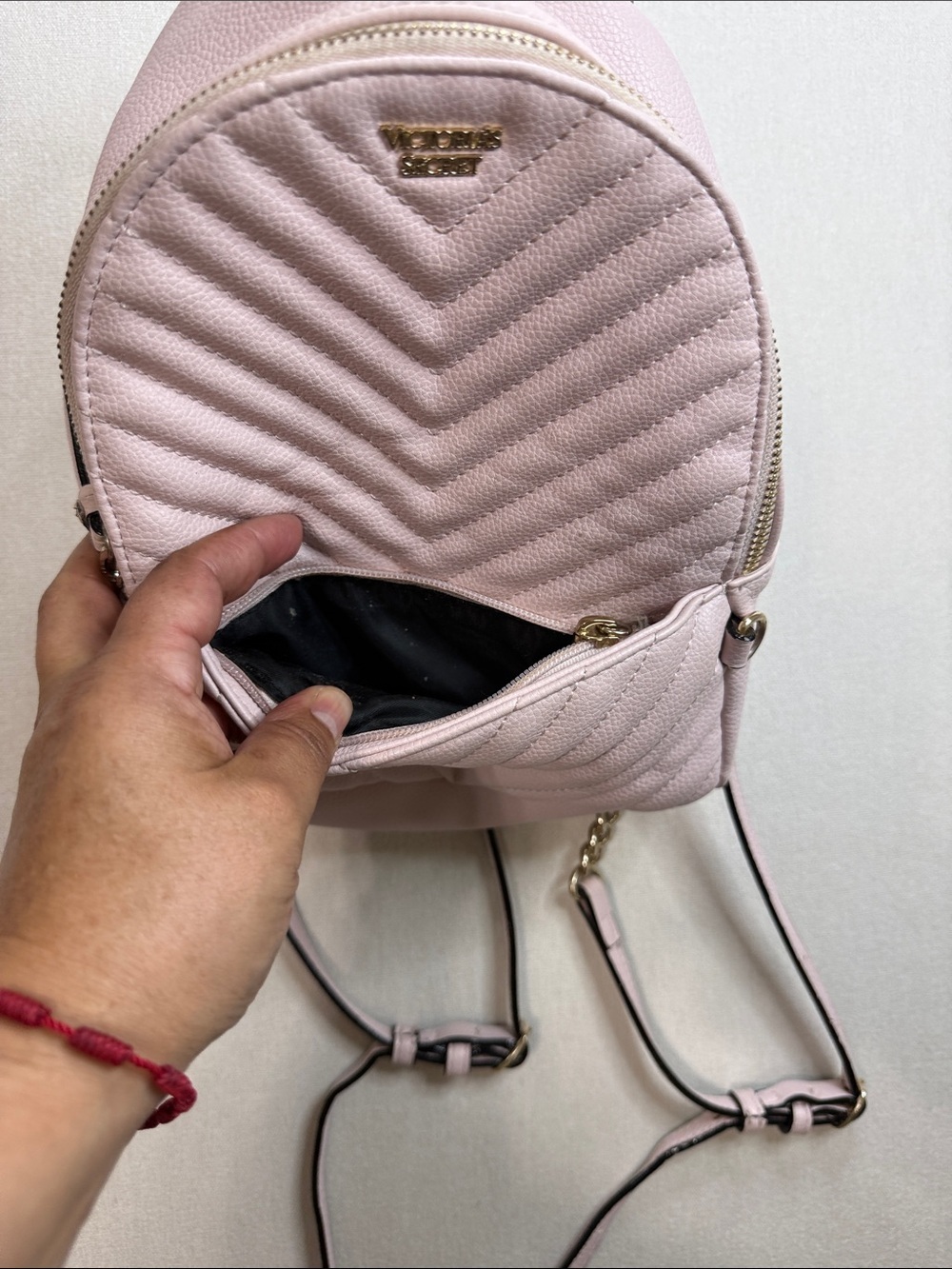 Victoria's Secret Light Pink Quilted Mini Backpack with Gold Chain Straps - Picture 7 of 9